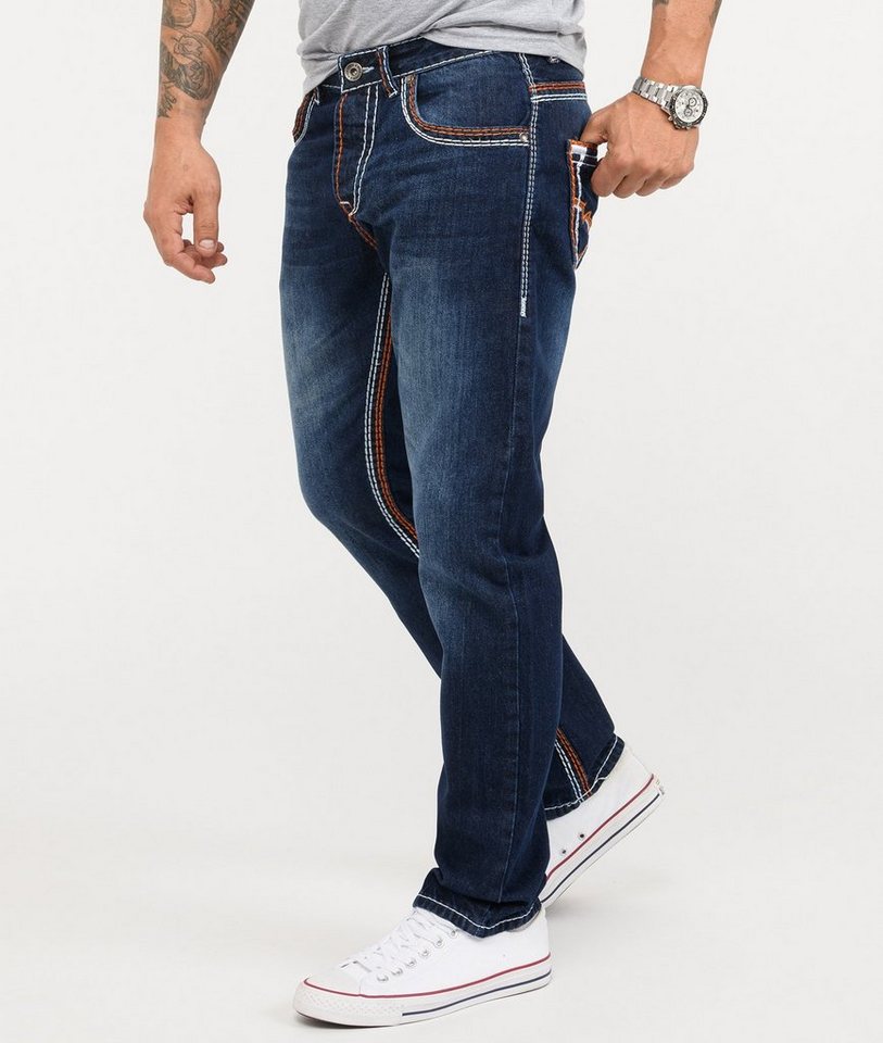 Rock Creek Straight-Jeans Herren Jeans Stonewashed Dunkelblau RC-2167 – Bild 2 von 5