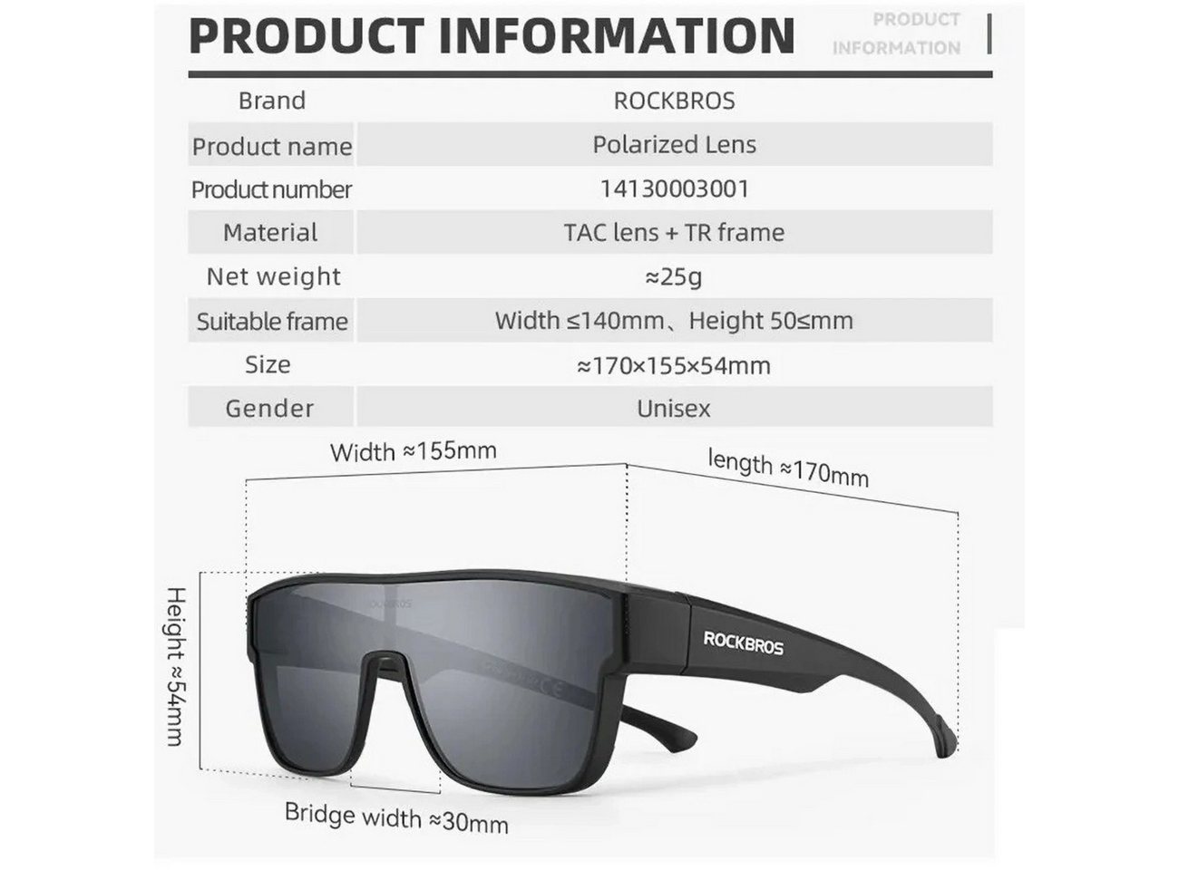 ROCKBROS Fahrradbrille SP304, (Brillenset), UV400, polarisiert, leicht, Etui, sportliches Design – Bild 4 von 5