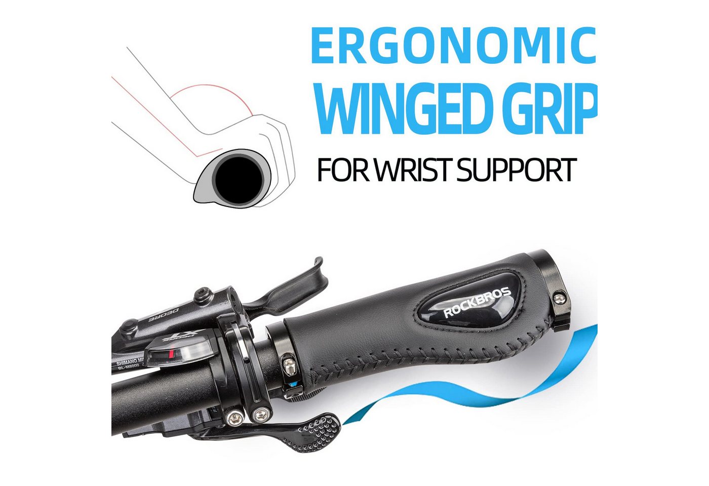 ROCKBROS Fahrradlenkergriff 22,2 mm Rutschfeste MTB Lenkergriffe mit Gel & PU Leder (für Fahrrad, Mountainbike, E-Bike, Rennrad), mit Lock-On Design, Stoßdämpfe – Bild 2 von 5