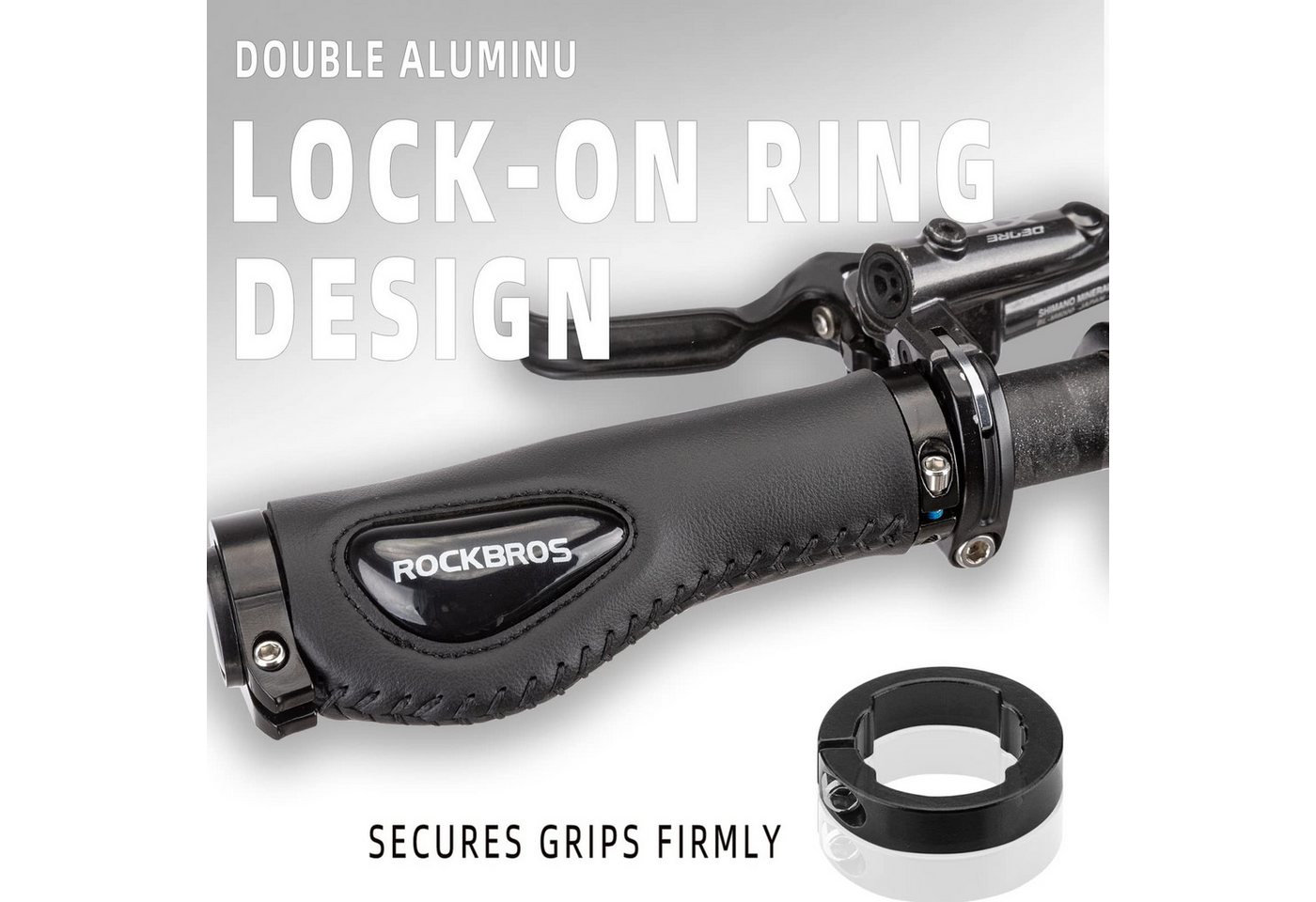 ROCKBROS Fahrradlenkergriff 22,2 mm Rutschfeste MTB Lenkergriffe mit Gel & PU Leder (für Fahrrad, Mountainbike, E-Bike, Rennrad), mit Lock-On Design, Stoßdämpfe – Bild 5 von 5