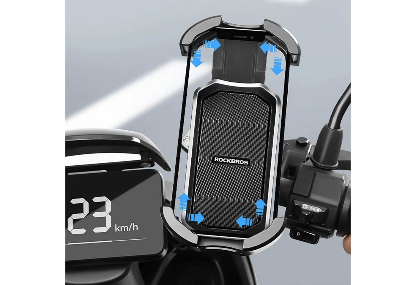 ROCKBROS Handy-Halterung Universal Lenker 2 Haltepunkte, (bis 6,8 Zoll, Smartphone Lenker Fahrrad Halterung Handy Halter für Motorrad) – Bild 2 von 5