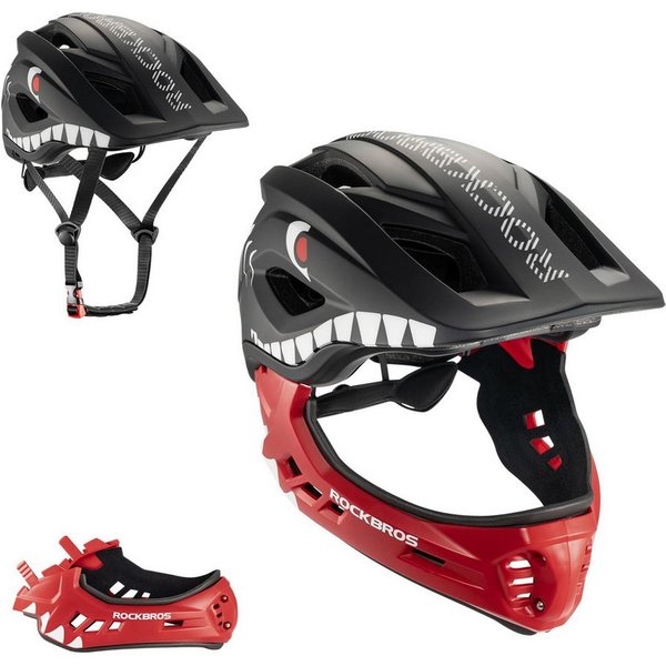 ROCKBROS Kinderhelm Integriert Fahrradhelm Kinder Jugend Fullface Helm, mit Abnehmbarem Kinnschutz BMX MTB Downhill Helm