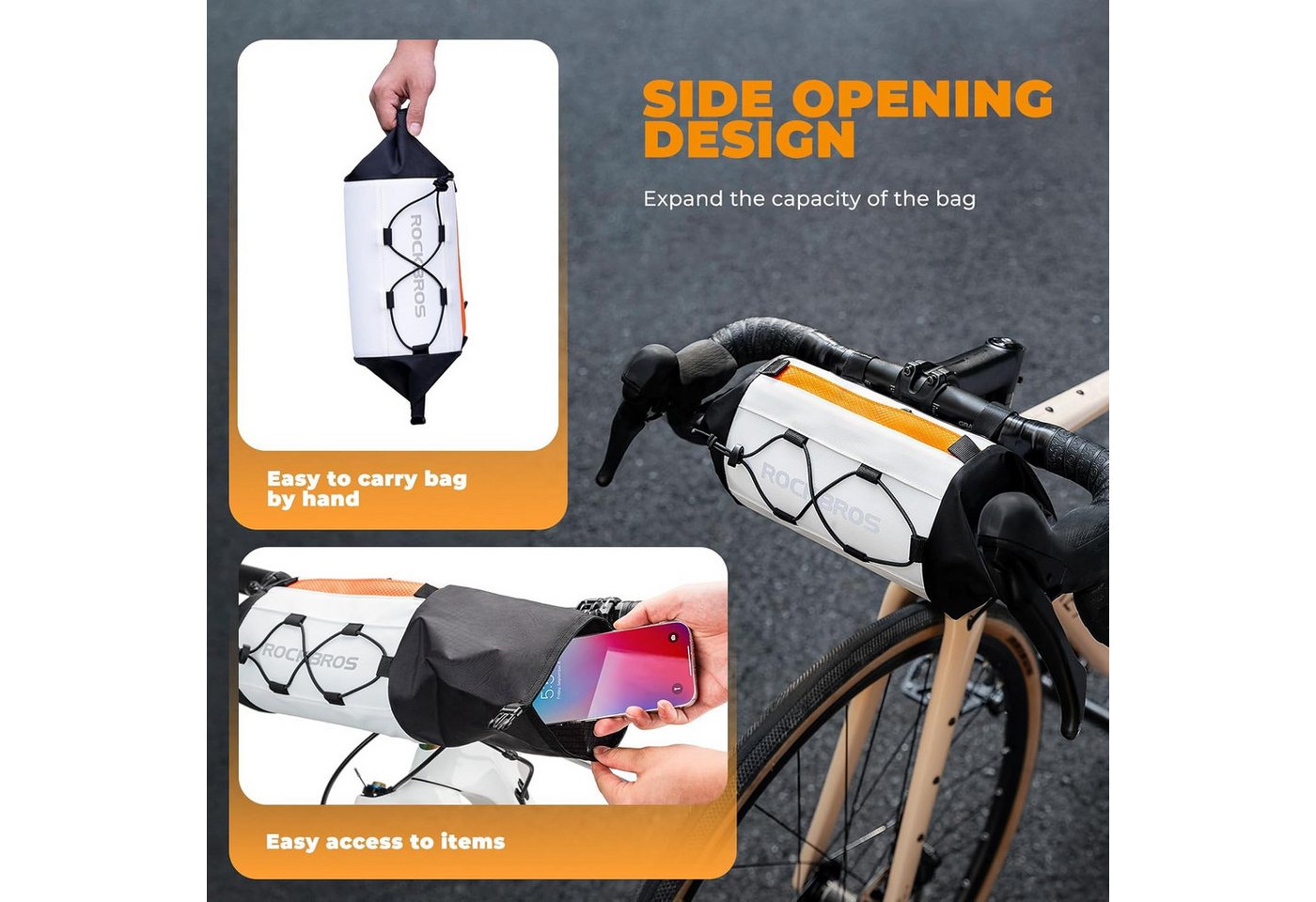 ROCKBROS Rahmentasche 2,4L Lenkertasche mit Schultergurt, Doppelöffnung und Reflexdesign – Bild 2 von 5