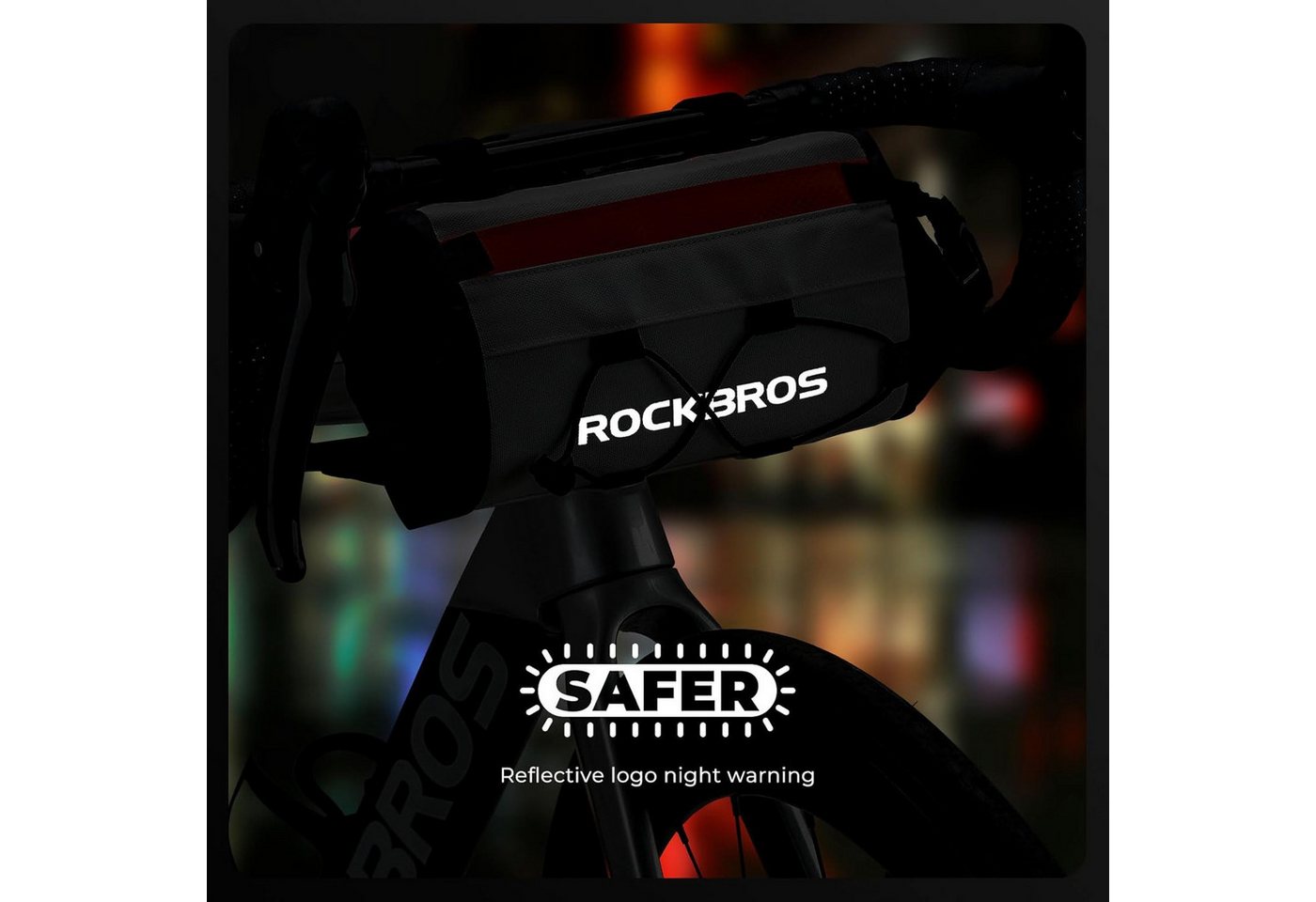 ROCKBROS Rahmentasche 2,4L Lenkertasche mit Schultergurt, Doppelöffnung und Reflexdesign – Bild 4 von 5