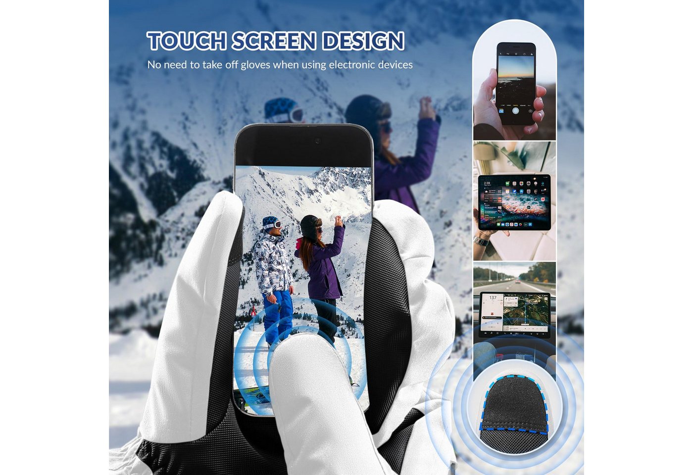 ROCKBROS Skihandschuhe Wärmend, Winddicht, Wasserdicht, Vollfinger Handschuhe mit Touchscreen Touch screen function – Bild 3 von 5