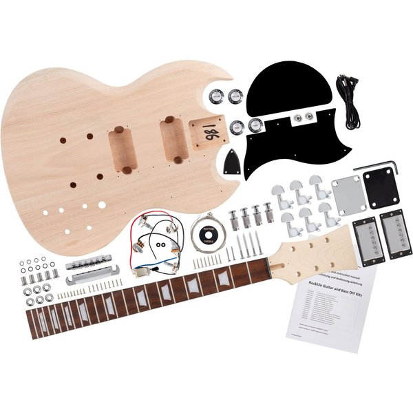 Rocktile E-Gitarre "Do-it-yourself" DIY Bausatz, Double Cut, Korpus: Holz- Hals: Holz geschraubt - Griffbrett: Holz