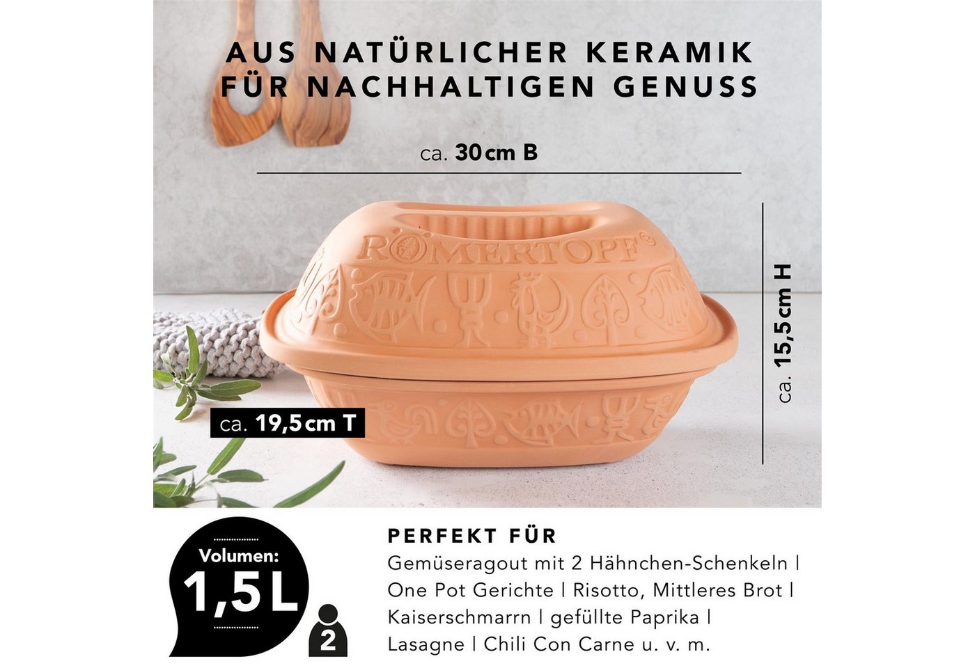 RÖMERTOPF Bräter KLASSIK Bräter, 1,5 Liter, Keramik, Terrakotta – Bild 5 von 5