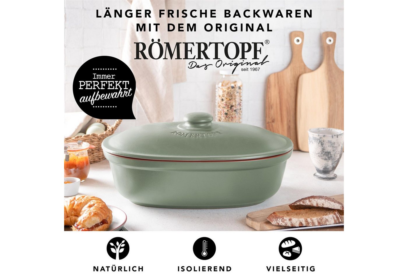 RÖMERTOPF Römertopf Brottopf oval MAXI 6,5 Liter - Keramik Brotkasten, (Set), aus Naturton – Bild 2 von 2