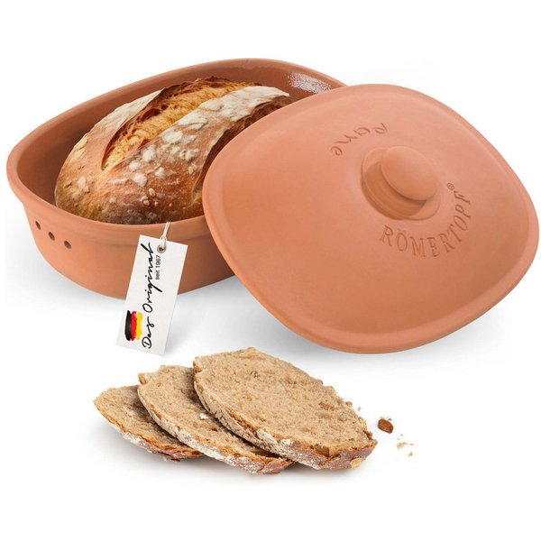 RÖMERTOPF Römertopf Brottopf oval MEDI 2,3 Liter - Keramik Brotkasten, (Set), aus Naturton