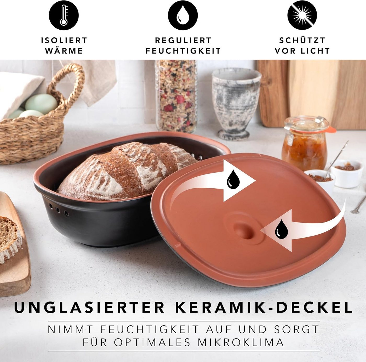 RÖMERTOPF Römertopf Brottopf oval MEDI 2,3 Liter - Keramik Brotkasten, (Set), aus Naturton – Bild 3 von 5