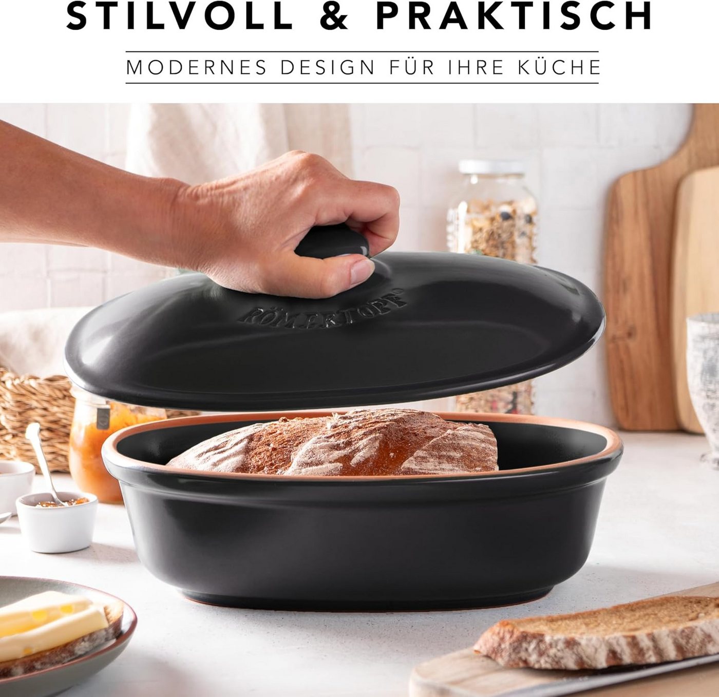 RÖMERTOPF Römertopf Brottopf oval MEDI 2,3 Liter - Keramik Brotkasten, (Set), aus Naturton – Bild 5 von 5