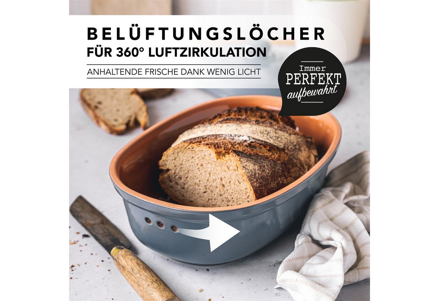 RÖMERTOPF Römertopf Brottopf oval MEDI 2,3 Liter - Keramik Brotkasten, (Set), aus Naturton – Bild 3 von 5