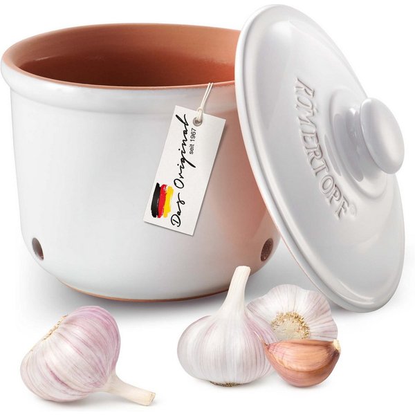 RÖMERTOPF Römertopf Frische-Topf MINI - Knoblauch Aufbewahrung 0,6 Liter Weiß, (Frischetopf & Deckel)