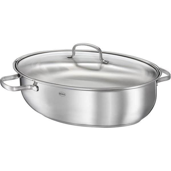 RÖSLE Bräter ELEGANCE, Edelstahl 18/10 (1-tlg), oval, mit Glasdeckel, spülmaschinen-, backofen- und induktionsgeeignet