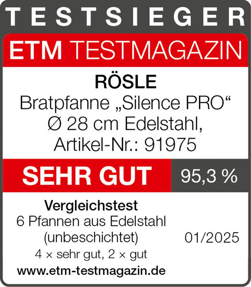 RÖSLE Bratpfanne SILENCE PRO, Edelstahl 18/10 (1-tlg), Universalpfanne, spülmaschinen- und induktionsgeeignet, 28 cm – Bild 3 von 3