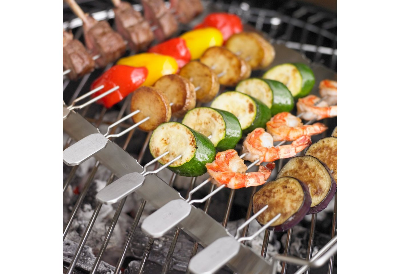 RÖSLE Grillspieß 25072 (6-St), Halter mit Grillspießen, für z.B. Schaschlik, Gemüse, aus Edelstahl – Bild 2 von 4