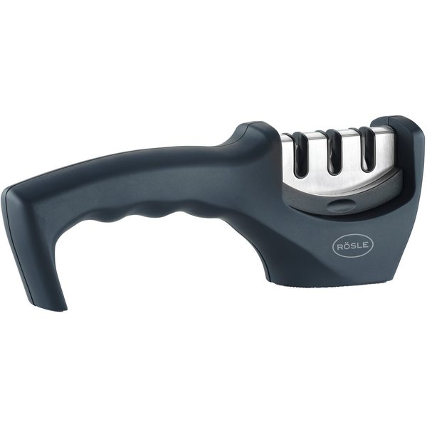 RÖSLE Messerschärfer, 3 Stufen, Schleifkopf wechselbar, stabiler Stand, ergonomischer Griff
