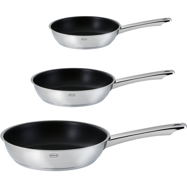RÖSLE Pfannen-Set MOMENTS, Edelstahl 18/10 (Set, 3-tlg., 1x Bratpfanne Ø 20 cm, 1x Bratpfanne Ø 24 cm, 1x Bratpfanne Ø 28 cm), mit Antihaftversiegelung, Indukti