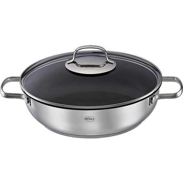 RÖSLE Servierpfanne ELEGANCE PTFE ProPlex, Edelstahl 18/10, Ø 28 cm, spülmaschinengeeignet, Induktion