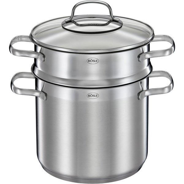 RÖSLE Spaghettitopf ELEGANCE, Edelstahl 18/10 (1-tlg), mit Pastaeinsatz und Innenskalierung, 5 Liter, Induktion