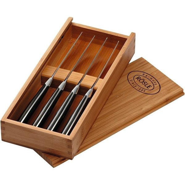 RÖSLE Steakmesser (4 Stück), 4 Steakmesser mit Klinge aus Klingenspezialstahl, inkl. Holzbox