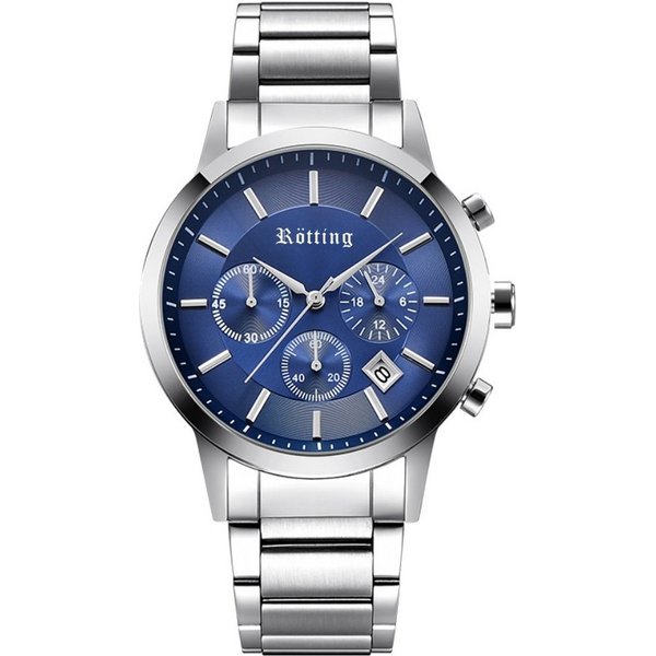 Rötting Design Chronograph Herrenuhr Quarz Chronograph blaues Ziffernblatt DATUM, (1-tlg)