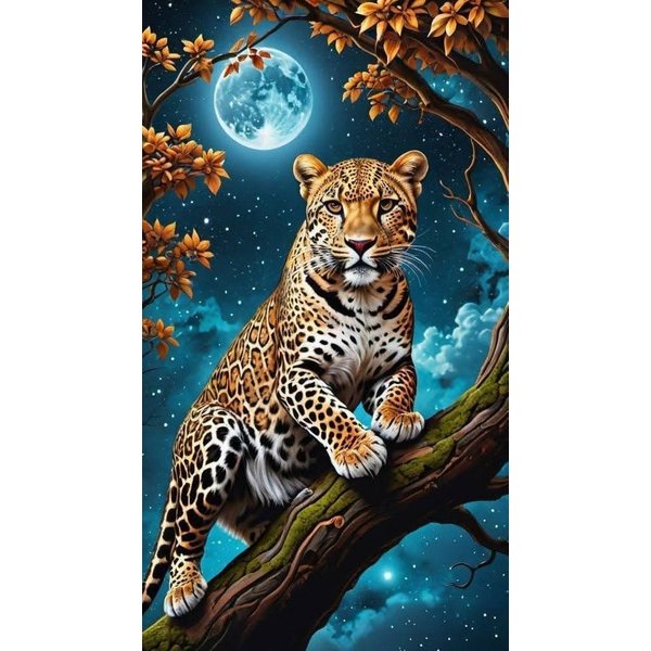 Rötting Design Malen nach Zahlen Diamond Painting Set 5D DIY Motiv Tiger im Vollmond (Komplett-Set), Diamond Painting Vollbild, Lieferung enthält alle Utensilie