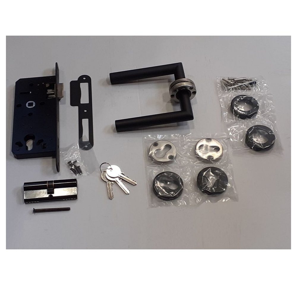 ROG-Gardenline Einsteckschloss SET: EINSTECKSCHLOSS FÜR GARTENTÜR - SCHWARZ ROSETTEN + 3 SCHLÜSSEL, Dornmaß 45 mm, rechts / links wechselbar, witterungsbeständi – Bild 4 von 5