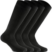 ROHNER Rohner Basic Unisex Kniestrümpfe, 4er Pack - Cotton II Long, Socken, Baumwoll-Mix, Größe 39-42 in Schwarz