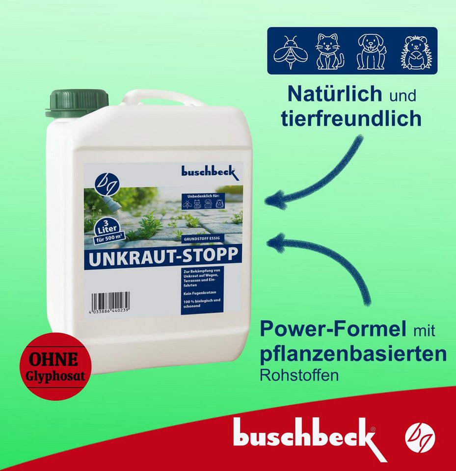 Rohrschneider Unkrautbekämpfungsmittel Buschbeck Unkraut-Stopp – natürlicher Unkrautvernichter bis 500 m² – Bild 2 von 5