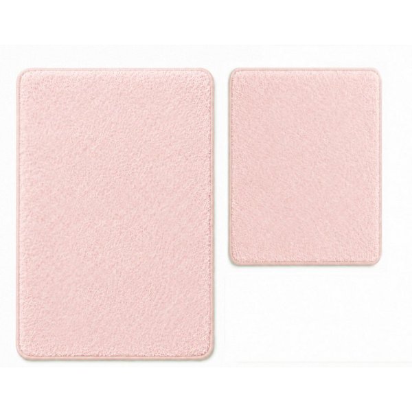 ROLFNERS Badematte 2 tlg Badezimmerteppich Badteppich Set Rosa, Weicher Flor, Rutschfest, Schnell Trocknend, Fußbodenheizungsgeeignet, 100 % Polyester, Florhöhe