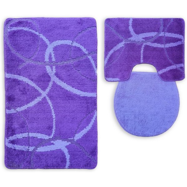 ROLFNERS Badematte 3 tlg Badematte Badezimmerteppich Badteppich Set Lila, Weicher Flor, Rutschfest, Schnell Trocknend, Fußbodenheizungsgeeignet, Polypropylen, F