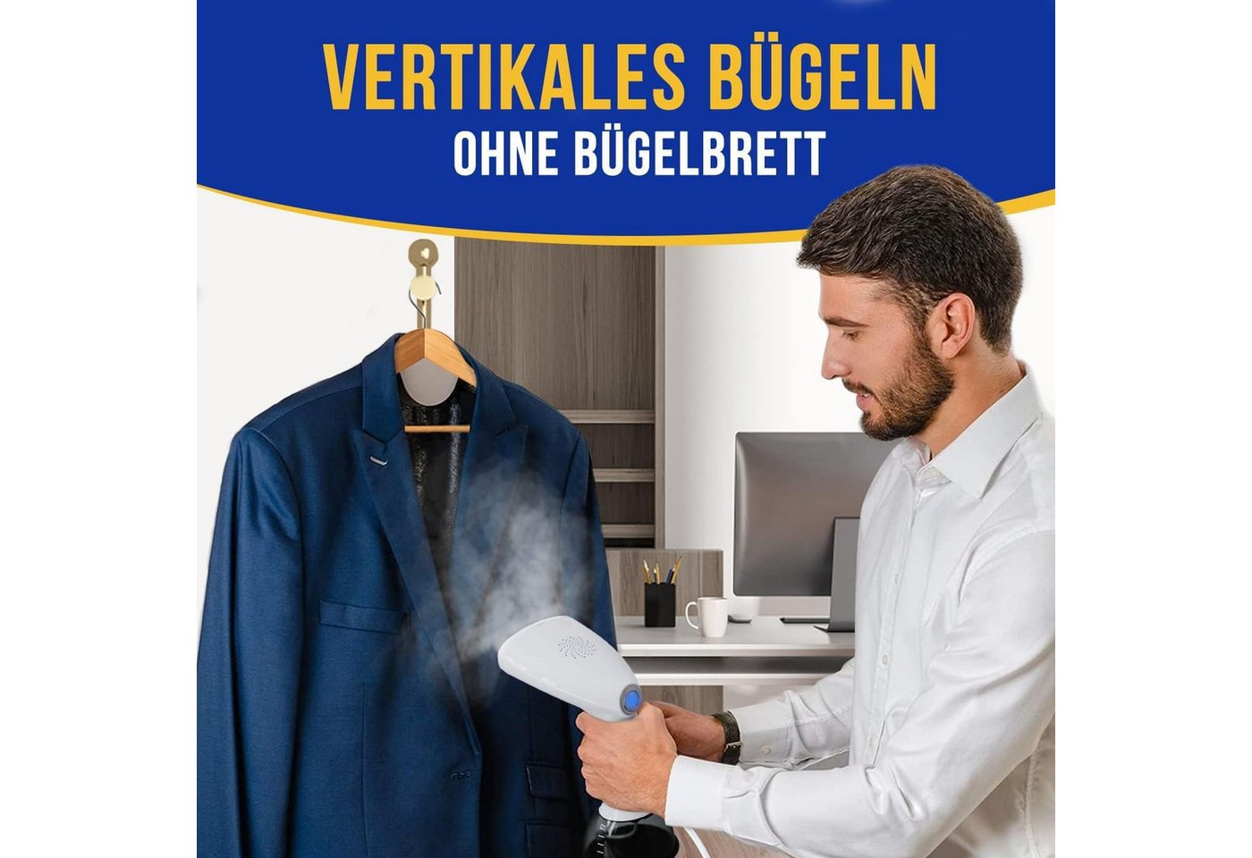 Rolipo Dampfglätter 1640W, 400ML Steamer - Dampfbürste, Faltenentferner, 1640 W, ampfbürste Faltenentferner, für Zuhause, Büro, Reisen, Weiß – Bild 4 von 5