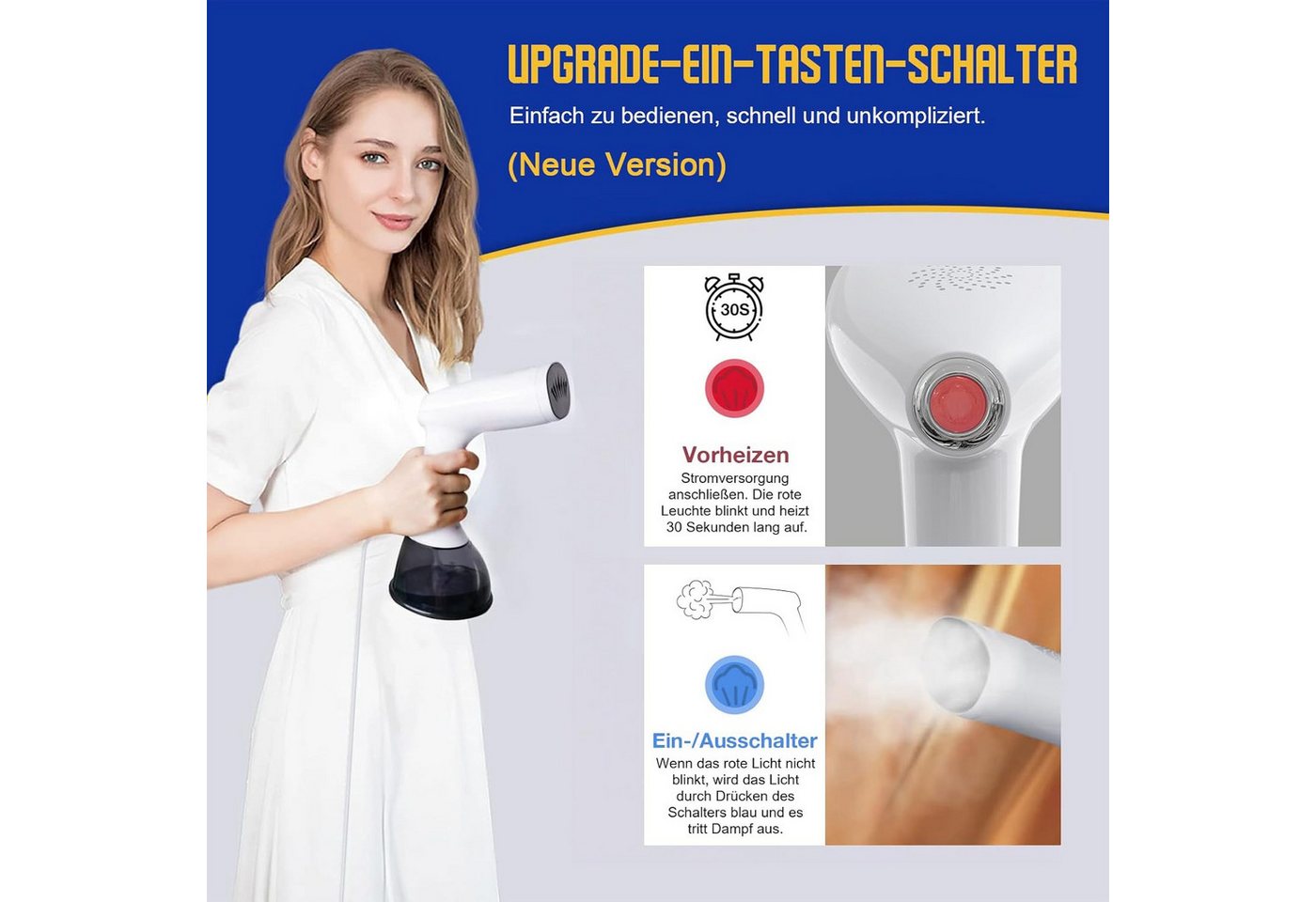 Rolipo Dampfglätter 1640W, 400ML Steamer - Dampfbürste, Faltenentferner, 1640 W, ampfbürste Faltenentferner, für Zuhause, Büro, Reisen, Weiß – Bild 5 von 5