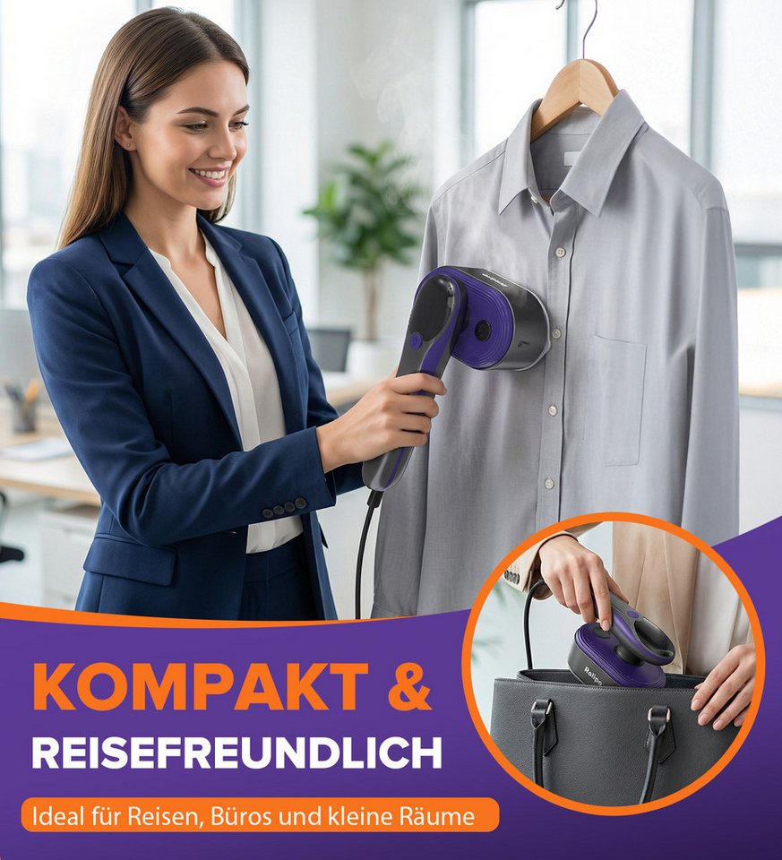 Rolipo Dampfglätter Dampfbürste, Steamer 110 ml Wassertanks, 20S Schnelles Aufheizen, 1200 W, 20g/min Starke Dampfleistung, Reisebügeleisen, LED Display – Bild 2 von 5