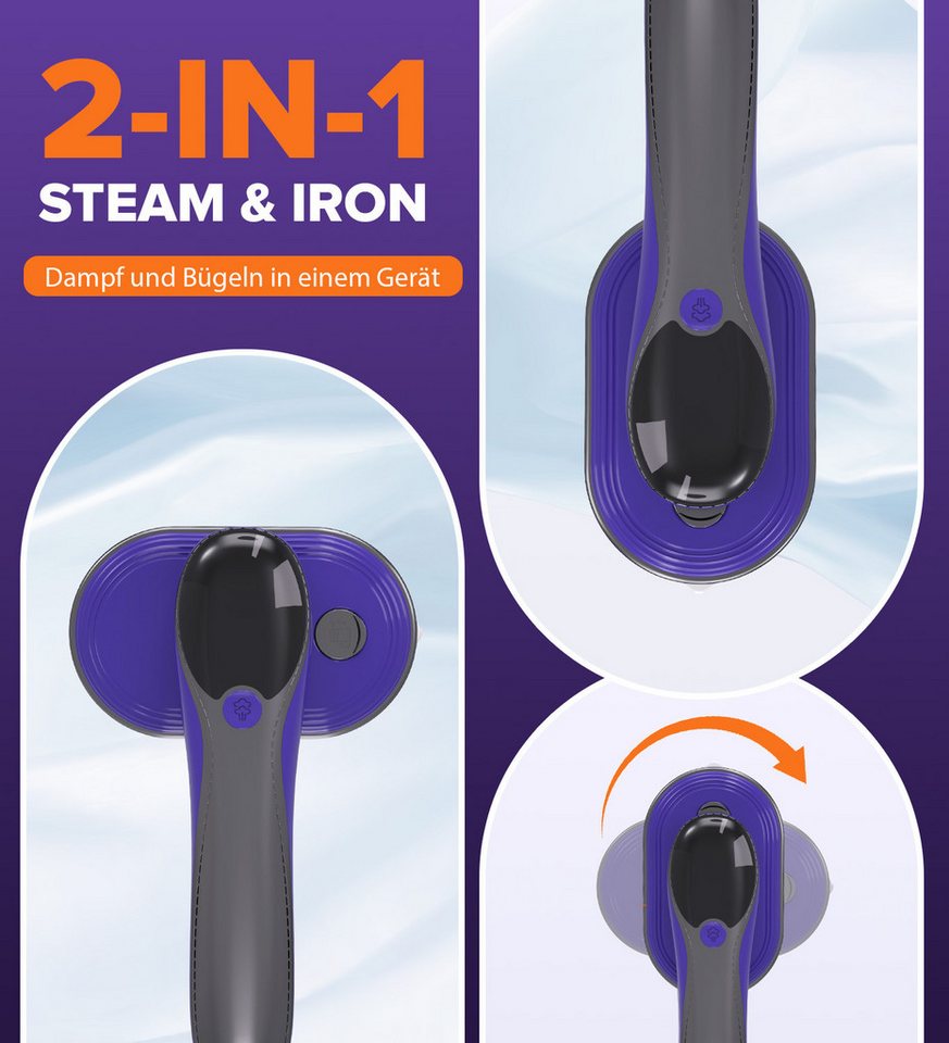 Rolipo Dampfglätter Dampfbürste, Steamer 110 ml Wassertanks, 20S Schnelles Aufheizen, 1200 W, 20g/min Starke Dampfleistung, Reisebügeleisen, LED Display – Bild 5 von 5