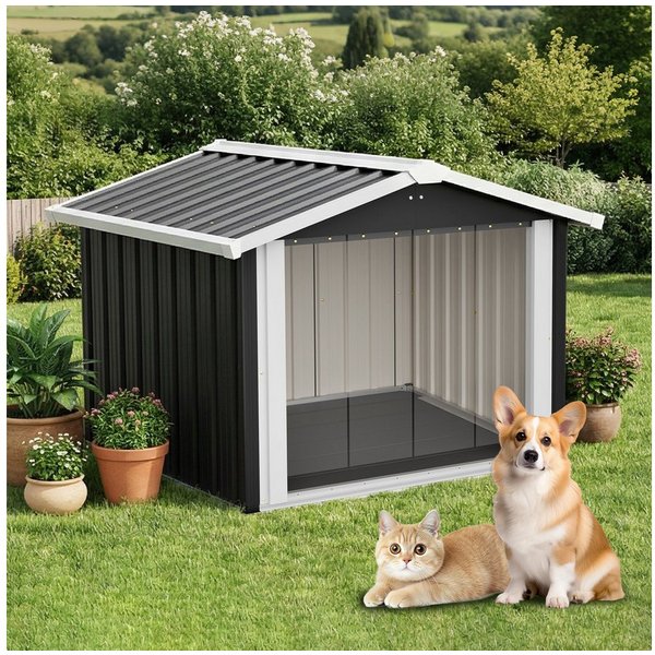 Rolipo Hundehütte Wetterfester Outdoor, 102x101x84cm, Wasserdicht UV-Schutz Katzenhaus, Stabil, Einfach zu Reinigen & Montieren, Für Mittel- bis Großhunde