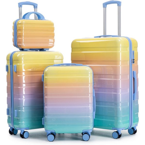 Rolipo Trolleyset PC-Spinner-Kofferset mit 360° Doppel-Spinnerräder, Zahlenschloss, 4 Rollen, (4 tlg), 20/24/28 Zoll + 14" Kosmetiktasche