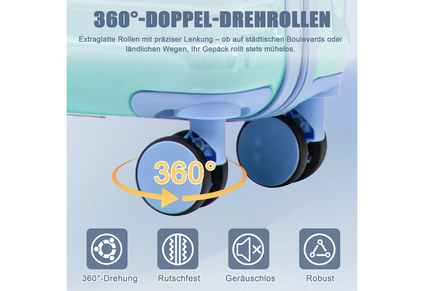 Rolipo Trolleyset PC-Spinner-Kofferset mit 360° Doppel-Spinnerräder, Zahlenschloss, 4 Rollen, (4 tlg), 20/24/28 Zoll + 14" Kosmetiktasche – Bild 4 von 5