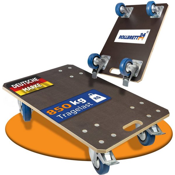 Rollbrett24 Transportroller Rollbrett 60x40cm mit Siebdruckplatte 850kg Tragkraft - 360° Rollen, (Rollbrett), Hohe Tragkraft bis 850 kg leise Rollen für Umzug u