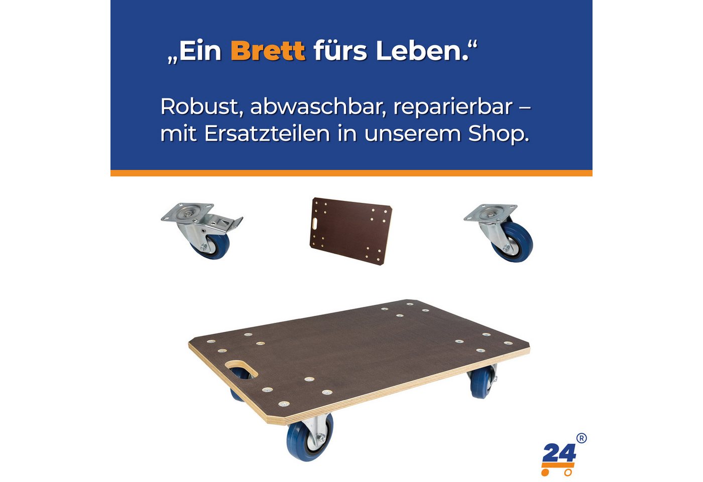 Rollbrett24 Transportroller Rollbrett 60x40cm mit Siebdruckplatte 850kg Tragkraft - 360° Rollen, (Rollbrett), Hohe Tragkraft bis 850 kg leise Rollen für Umzug u – Bild 5 von 5