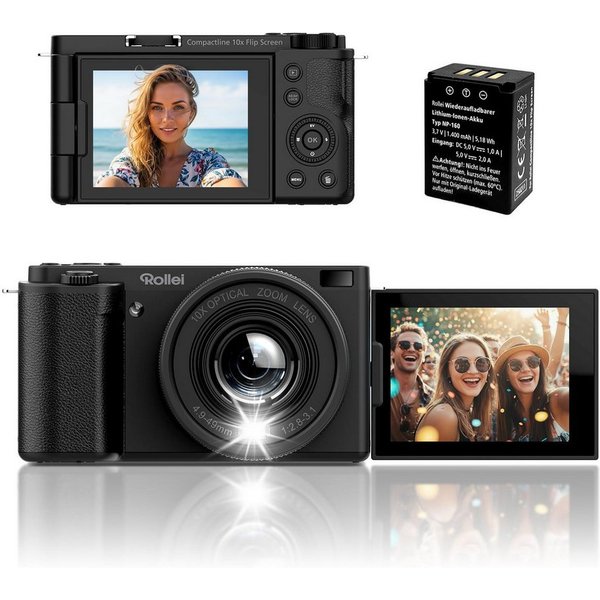 Rollei Compactline 10x Flip Kompaktkamera (Kompaktes Design, einfach zu bedienen, ideal für unterwegs)