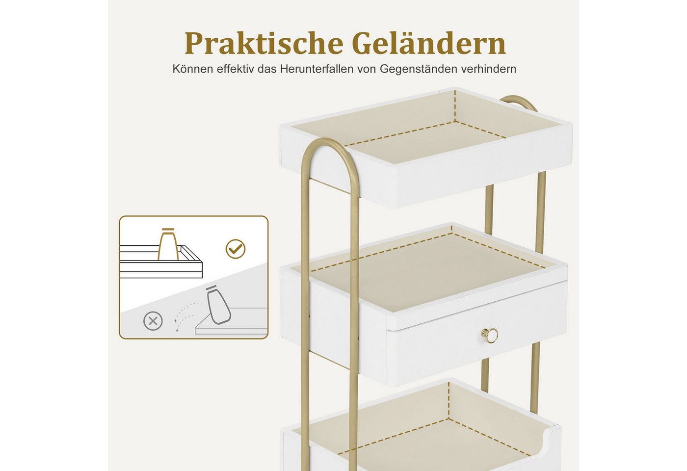 Barberpub Rollwagen BarberPub Servierwagen mit Rollen & Schublade, Rollwagen 0093, Salon Trolley mit 3 Ablagen, Moderner Arbeitswagen – Bild 5 von 5