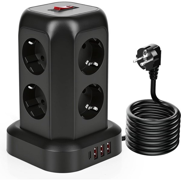 Romatico Steckdosenturm USB-C & USB-A 8 Steckdosen Schalter Überspannungsschutz Mehrfachsteckdose 8-fach (Mehrfachsteckdose, USB-C, USB-A, 8 Steckdosen, Schalte