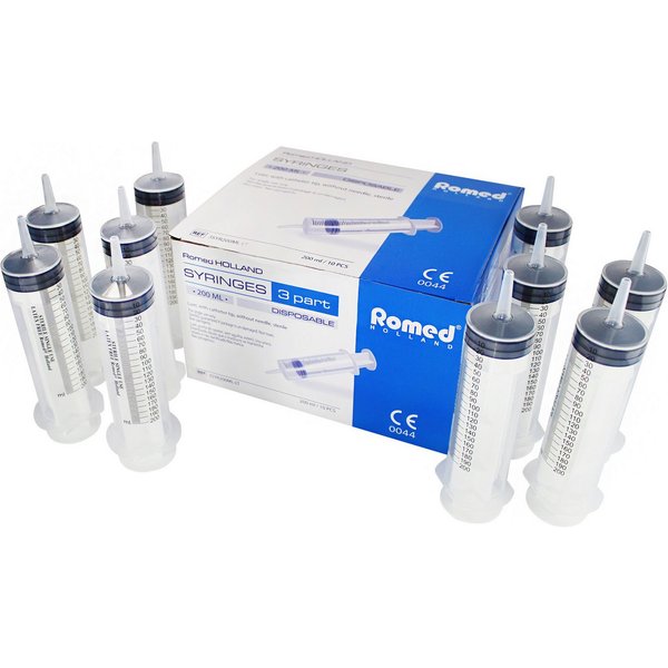 Romed Einwegspritze Wund- & Blasenspritze, 200 ml, 3-teilig, mit Luer-Ansatz, (10-St)