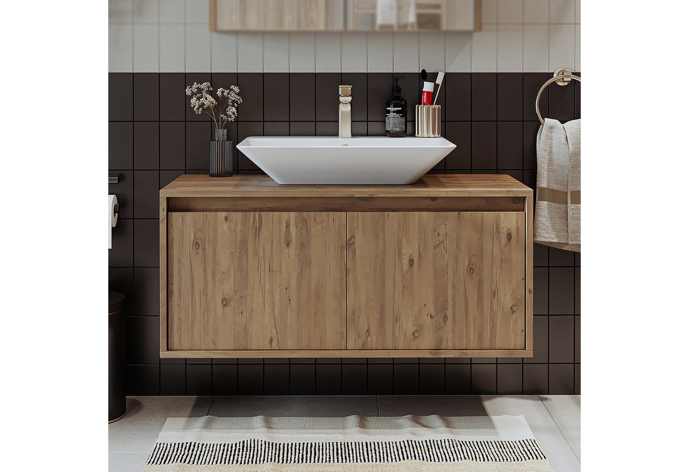 Roomart Badmöbel-Set ATLANTIC 100 cm, 5 Farben, opt. Keramik-Aufsatzbecken, Soft-Close, (Badezimmermöbel ATLANTIC 100cm in 5 Farben Waschbecken Unterschrank) – Bild 2 von 5