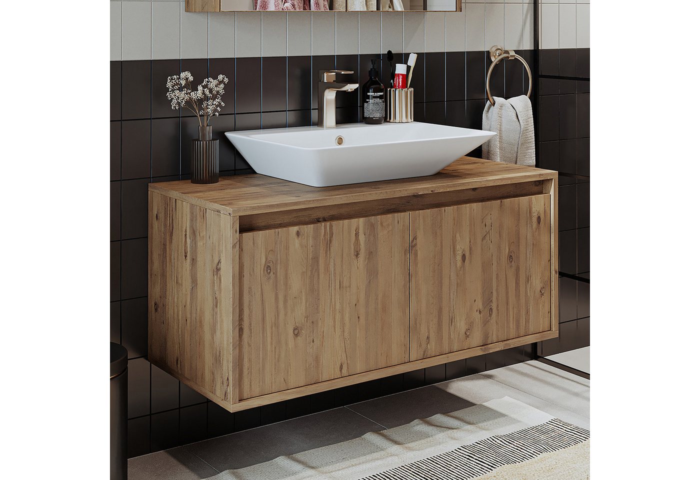 Roomart Badmöbel-Set ATLANTIC 100 cm, 5 Farben, opt. Keramik-Aufsatzbecken, Soft-Close, (Badezimmermöbel ATLANTIC 100cm in 5 Farben Waschbecken Unterschrank) – Bild 3 von 5