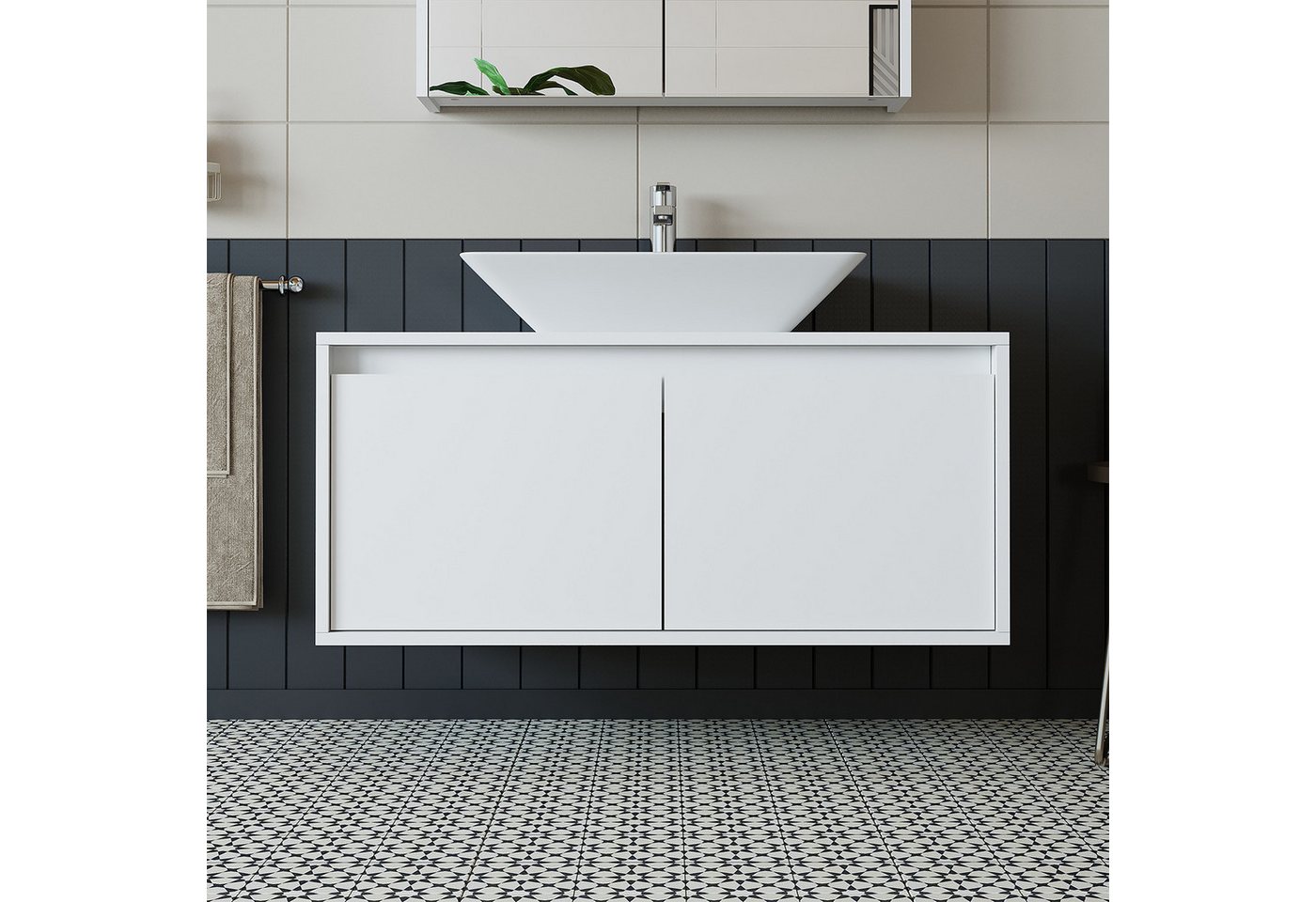 Roomart Badmöbel-Set ATLANTIC 100 cm, 5 Farben, opt. Keramik-Aufsatzbecken, Soft-Close, (Badezimmermöbel ATLANTIC 100cm in 5 Farben Unterschrank Waschbecken) – Bild 2 von 5