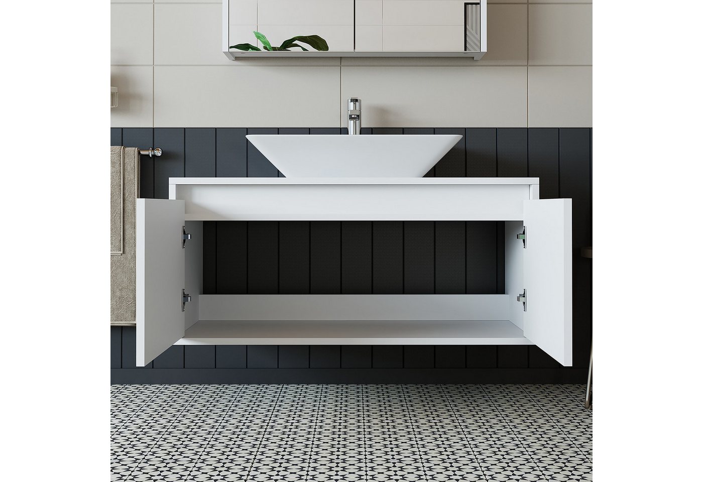 Roomart Badmöbel-Set ATLANTIC 100 cm, 5 Farben, opt. Keramik-Aufsatzbecken, Soft-Close, (Badezimmermöbel ATLANTIC 100cm in 5 Farben Unterschrank Waschbecken) – Bild 5 von 5