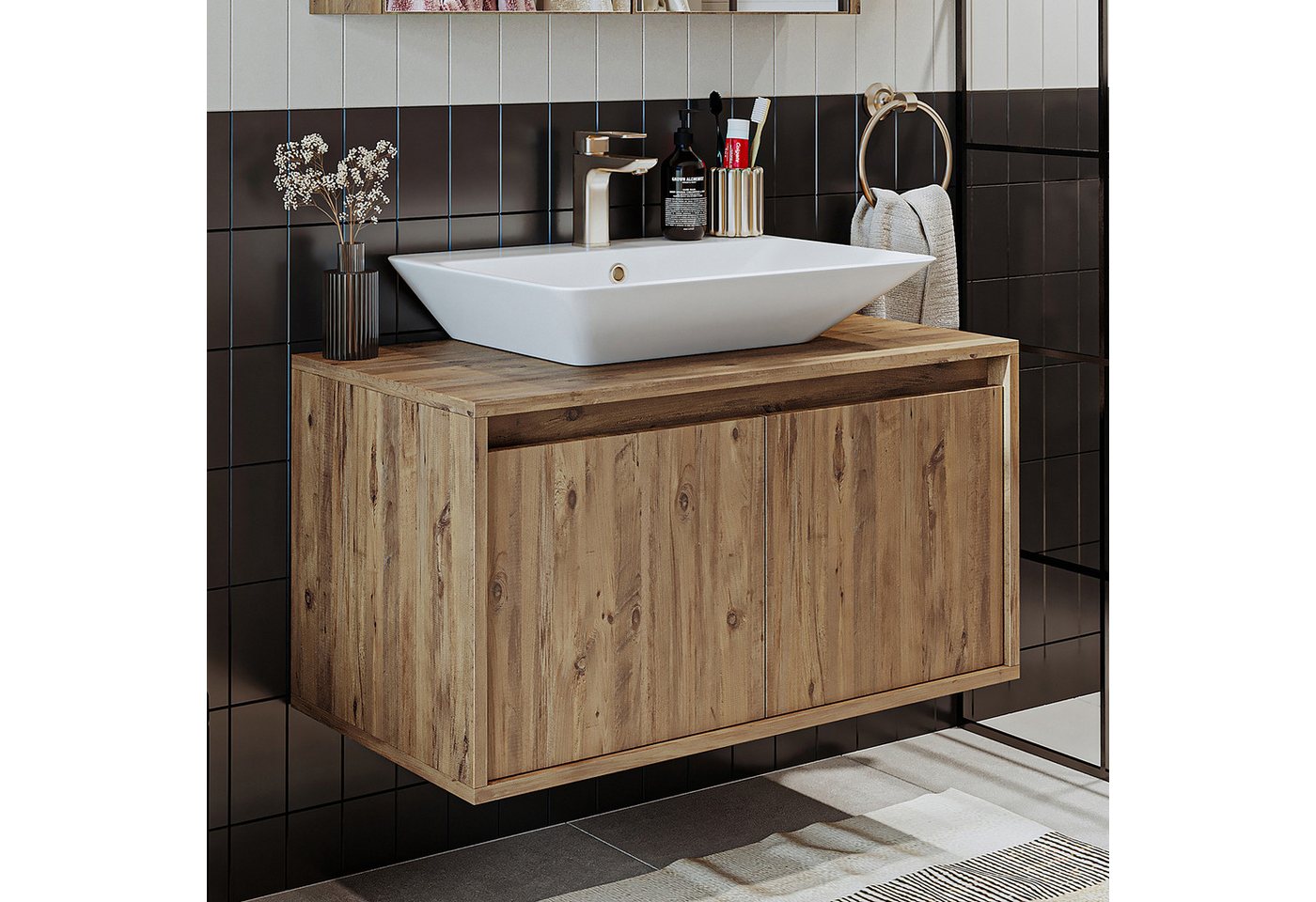 Roomart Badmöbel-Set ATLANTIC 85 cm, opt: mit Keramik-Aufsatzbecken in 4 Farben, (Badezimmermöbel ATLANTIC 85cm in 4 Farben Unterschrank) – Bild 3 von 5